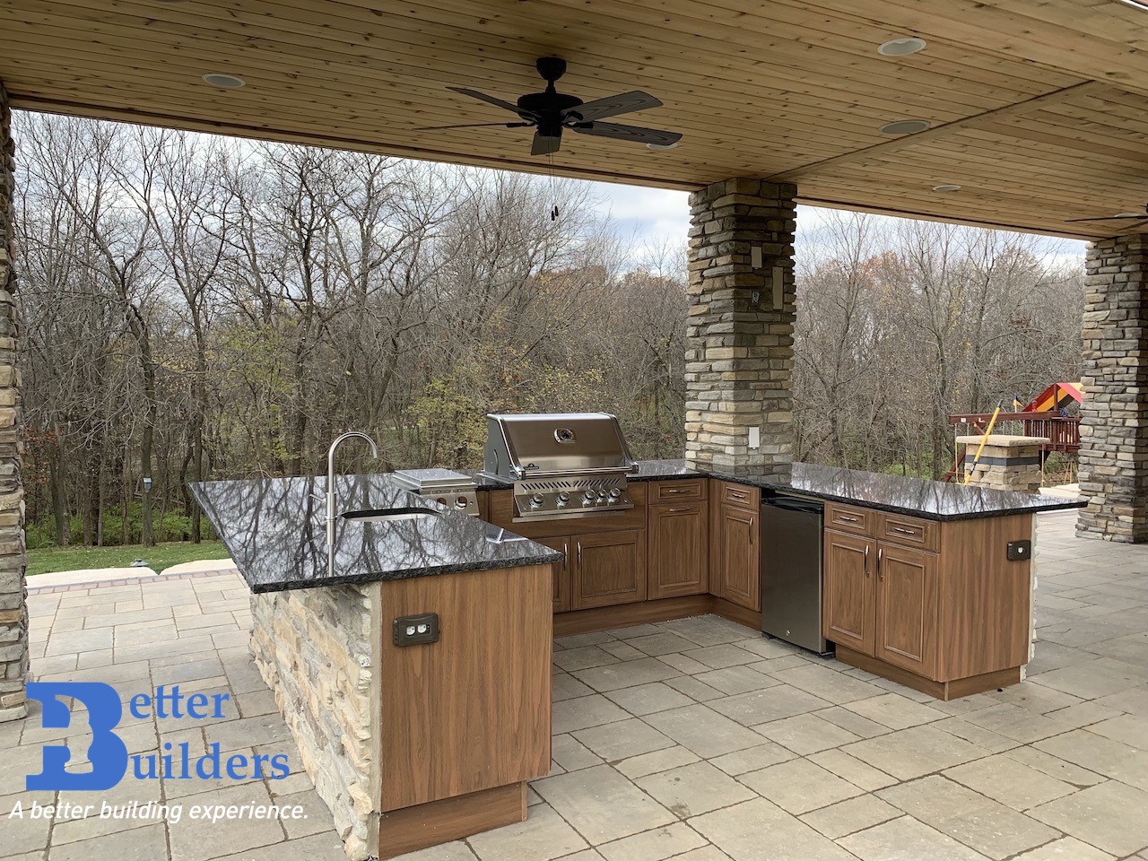 Trex outdoor kitchen to match Tiki Torch decking